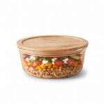 Danny Home 950ml Round Borosilicate Glass Crisper – Eco-Friendly Food Storage Container with Airtight Silicone Seal Bamboo Lid (BXH009) - Image 2