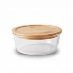 Danny Home 950ml Round Borosilicate Glass Crisper – Eco-Friendly Food Storage Container with Airtight Silicone Seal Bamboo Lid (BXH009)