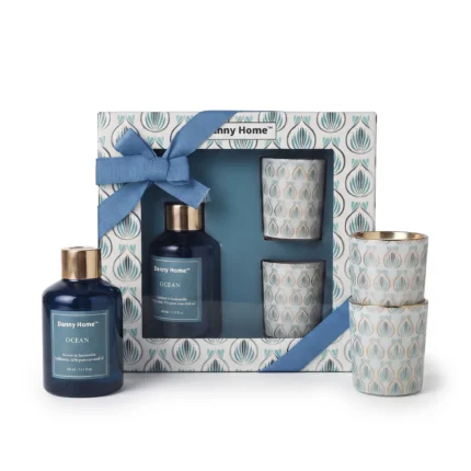 Ocean Fragrance Home Aromatherapy Set with 100ml Reed Diffuser and Two 45g Glass Votive Candles - AT20-25