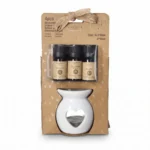 White Peony Floral Home Fragroma Aroma Set with Three 10ml Fragrance Oils and Heart Cutout Ceramic Tealight Burner - AT10-01