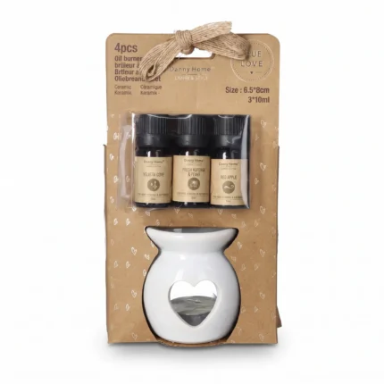 White Peony Floral Home Fragroma Aroma Set with Three 10ml Fragrance Oils and Heart Cutout Ceramic Tealight Burner - AT10-01