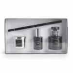 Amber and Lily Deluxe 3-Piece Home Fragrance Set with 60ml Reed Diffuser Room Spray and Scented Glass Votive Candle - AT04-01