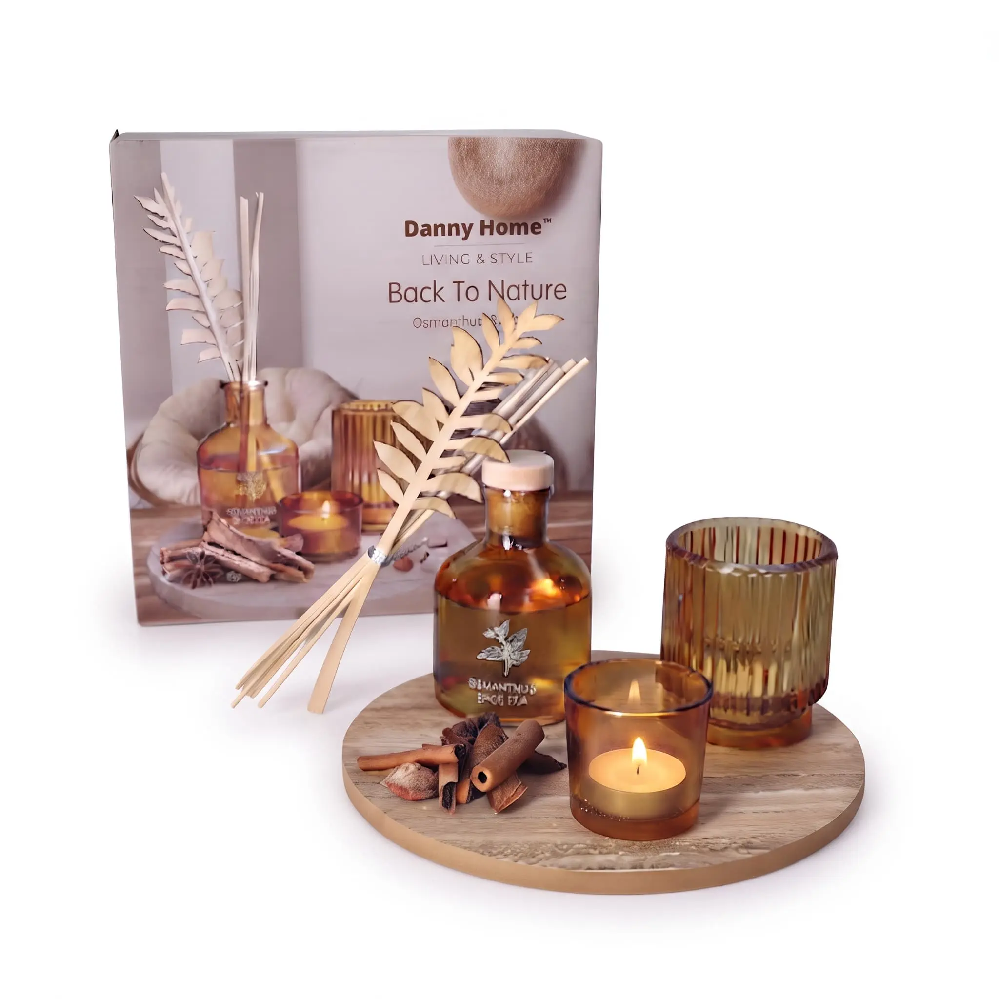Aroma-Set-Aromatherapy-Fragrance-Set-14pcs-60ml-Black-Tea_Home-Deco_12094_3.webp Black Tea Curated Home Aromatherapy Gift Set with 60ml Amber Reed Diffuser Ribbed Glass Votives and Round Wooden Display Tray 14-Piece Kit - AT13-01 - Image 1