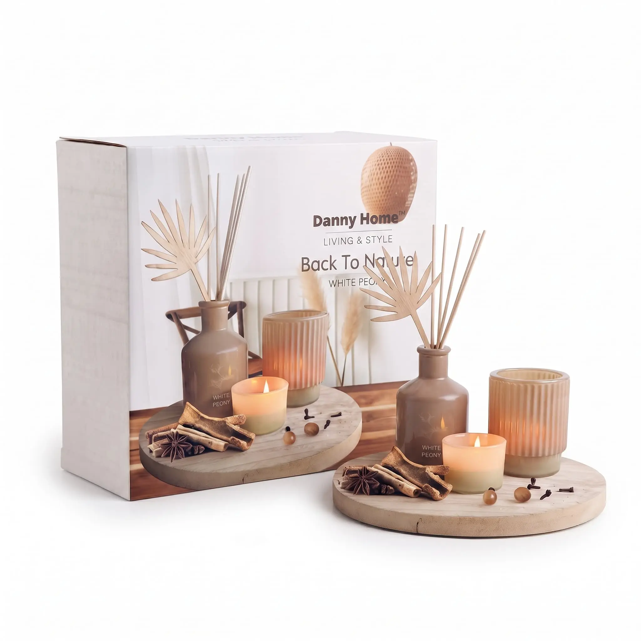 Aromatherapy-Fragrance-Set-14pcs-100ml-White-Peony_Home-Deco_15109_3.webp White Peony Floral Aromatherapy Home Fragrance Gift Set with Diffuser Candles and Round Wooden Display Plate 14-Piece - AT15-01 - Image 1