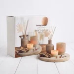 White Peony Floral Aromatherapy Home Fragrance Gift Set with Diffuser Candles and Round Wooden Display Plate 14-Piece - AT15-01 - Image 2