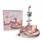 White Peony Floral Aromatherapy Home Fragrance Gift Set with 100ml Diffuser Candles and Round Wooden Display Plate 15-Piece - AT14-01