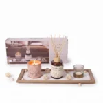 Gardenia Blossoms Luxury Aromatherapy Home Fragrance Set with Diffuser Candle and Wooden Serving Tray 20-Piece - AT09-01