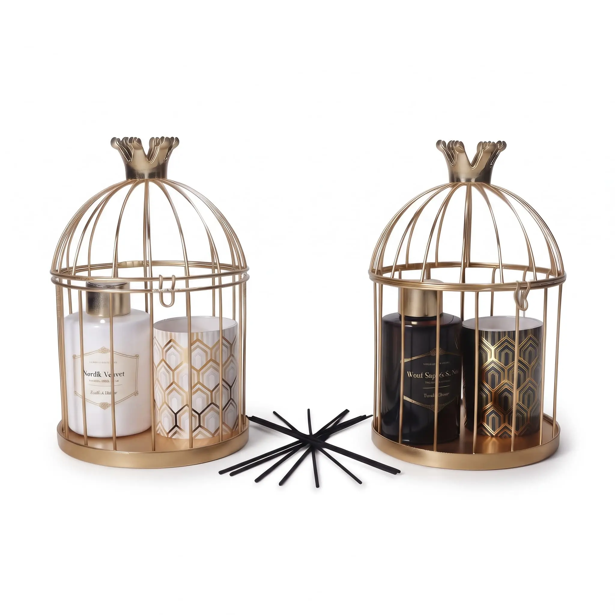 Aromatherapy-Gift-Set-100ml-100g-Candle_Home-Deco_17607_3.webp Luxury Home Fragrance Aromatherapy Gift Set with 100ml Reed Diffuser 100g Scented Candle and Decorative Gold Birdcage Display Stand - AT20-23 - Image 1