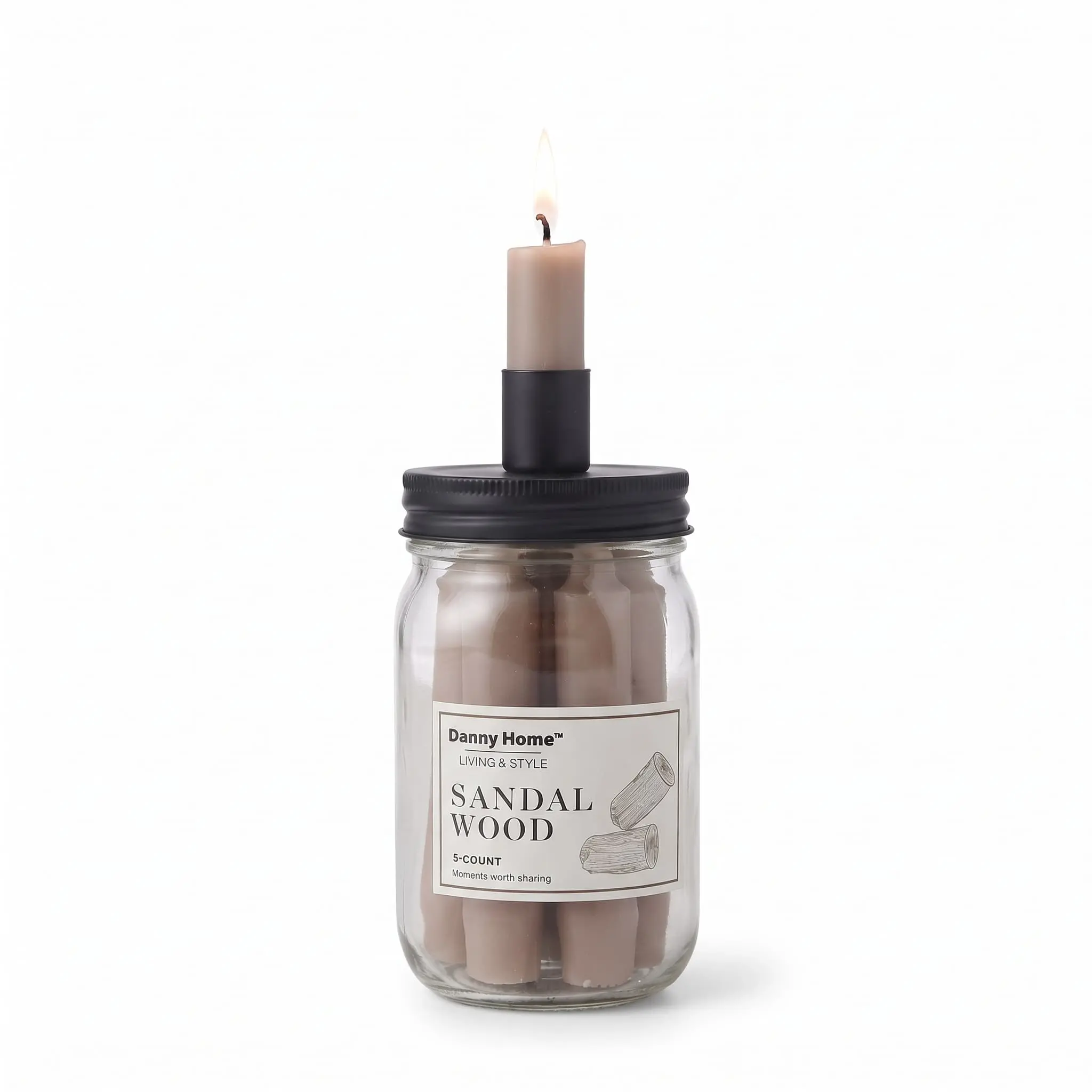 Aromatherapy-candles-5pcsbottle-Sandal-Wood_Home-Deco_17592_3.webp Sandalwood Earthy Aromatherapy Taper Candles Jar and Integrated Holder Set 5-Piece - AT18-03 - Image 1