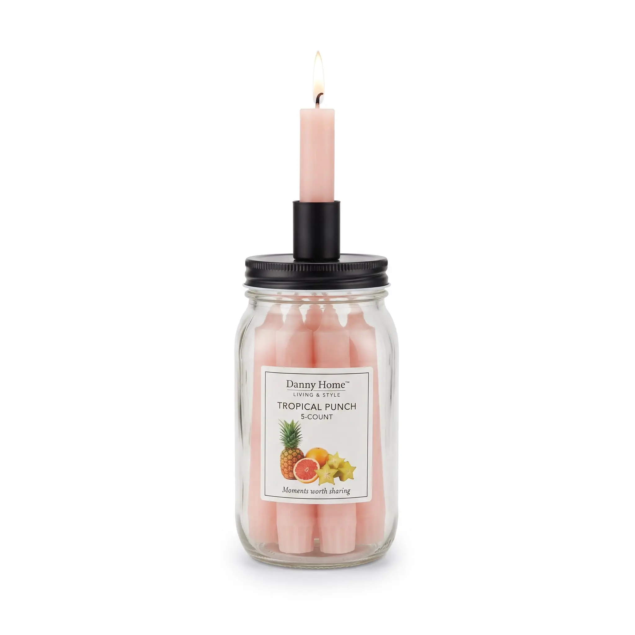 Aromatherapy-candles-5pcsbottle-Tropical-Punch_Home-Deco_17591_3.webp Tropical Punch Scented Taper Candles Jar and Integrated Holder Set 5-Piece - AT18-02 - Image 1