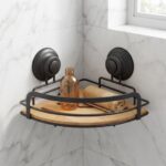 Danny Home Triangular Bamboo & Matte Black Suction Corner Shelf (26x20cm) | SKU: ZYB112 - Image 2