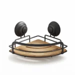 Danny Home Triangular Bamboo & Matte Black Suction Corner Shelf (26x20cm) | SKU: ZYB112