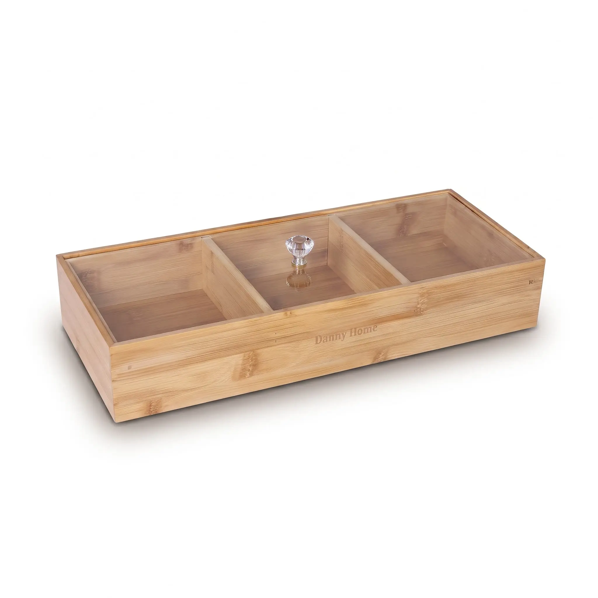 Bamboo-Snack-Box-with-Plastic-Lid-33.6cm_Kitchenware_11362_3.webp Danny Home 3-Compartment Bamboo Snack Box with Transparent Lid 33.6cm - 2501-09 - Image 1