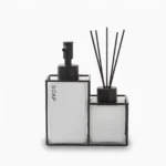 Dual Function Bathroom Soap Dispenser and Integrated Reed Aroma Diffuser with Black Wire Frame - AH-16