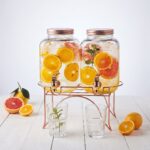 Dual 4L Glass Beverage Drinks Dispenser Set with Leak-Proof Rose Gold Taps, Screw Lids, and Elevated Wire Iron Stand - WTJ12 - Image 2