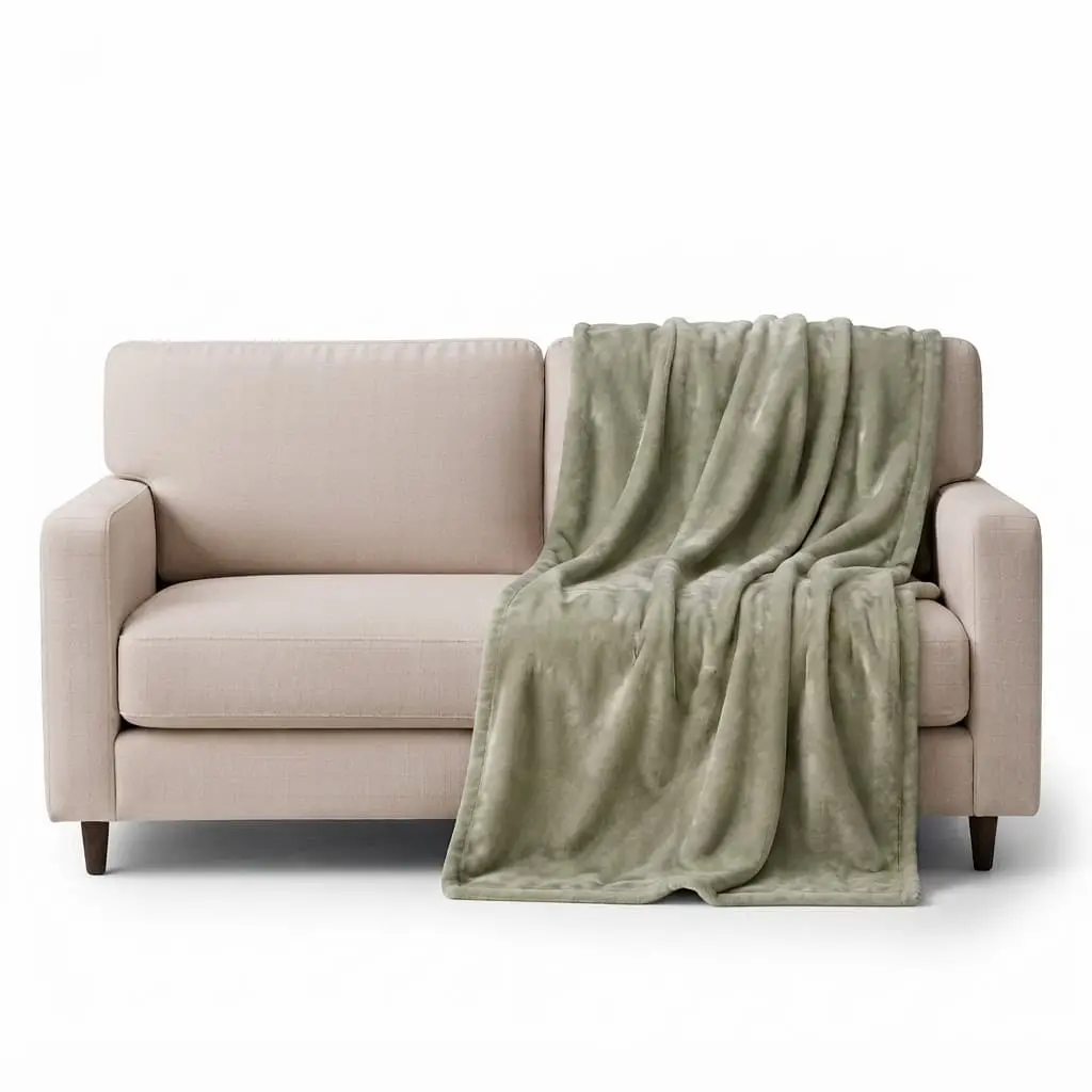 Blanket-pale-green-220200cm-350GSM-Flannel-Plush_Houseware_11439_3.webp Premium 220x200cm Heavyweight Flannel Plush Throw Blanket – 350GSM Pale Green Microfiber Fleece King Bed Blanket (Model BL08-3A) - Image 1