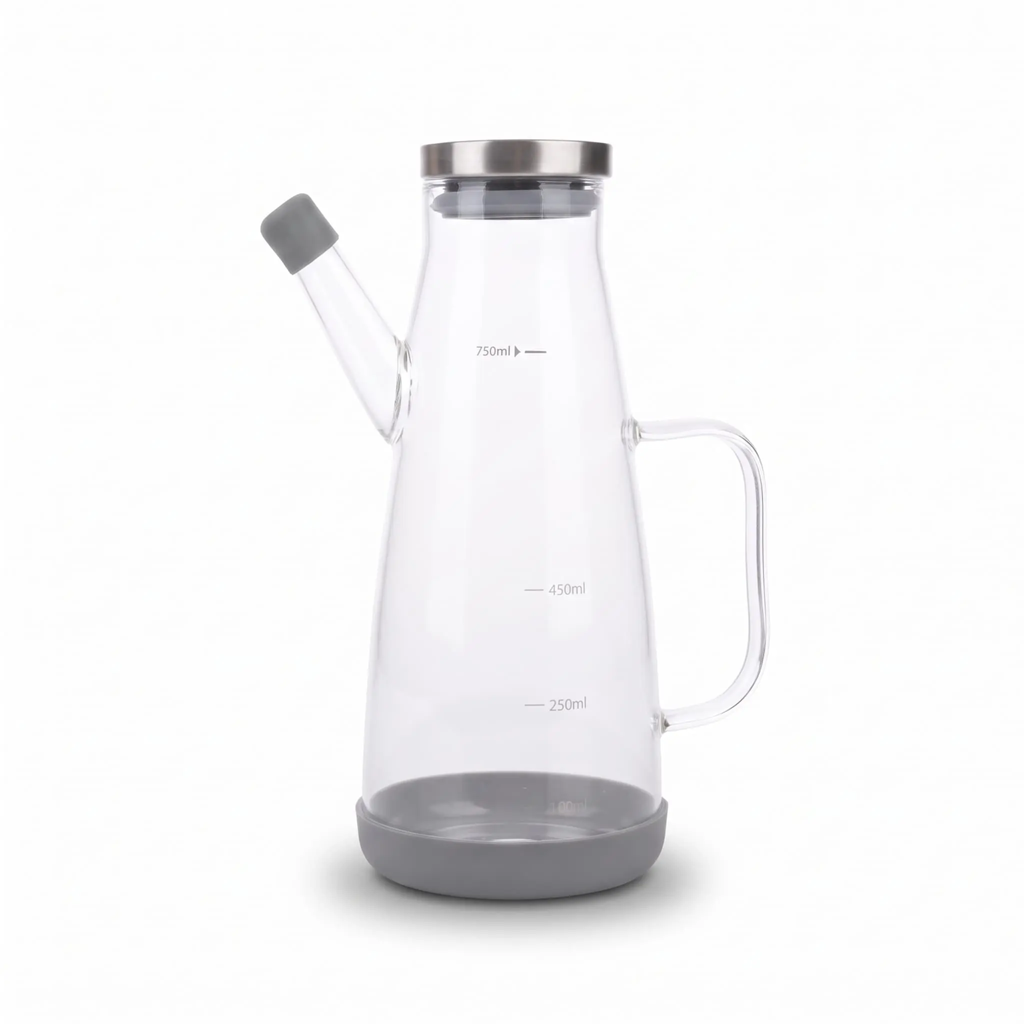 Borosilicate-Glass-Oil-Jug-With-Stainless-Steel-Lid-750ml_Kitchenware_15038_3.webp 750ml Borosilicate Glass Oil and Vinegar Cruet Jug with Integrated Handle, Measurement Markings, and Stainless Steel Lid - 1900-78 - Image 1