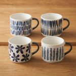 Hand Drawn Indigo Blue and White Abstract Folk Pattern Ceramic Coffee Mug with Stackable Base Rim - SDM067-S13B - Image 2