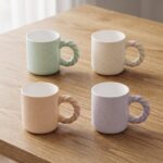 Speckled Pastel Macaron Tone Ceramic Coffee Mug 4-Piece Coordinated Set with Textured Twisted Rope Loop Handles - SDM023-S129B - Image 2