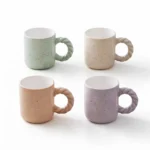 Speckled Pastel Macaron Tone Ceramic Coffee Mug 4-Piece Coordinated Set with Textured Twisted Rope Loop Handles - SDM023-S129B
