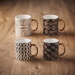 Vintage Metallic Bronze Geometric Pattern Ceramic Coffee Mug with Lustrous Fully Coated Accent Handle - SDM022-3913G - Image 2