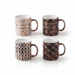 Vintage Metallic Bronze Geometric Pattern Ceramic Coffee Mug with Lustrous Fully Coated Accent Handle - SDM022-3913G