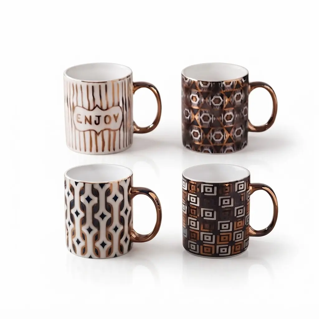 Ceramic-Mug_Kitchenware_14881_3.webp Vintage Metallic Bronze Geometric Pattern Ceramic Coffee Mug with Lustrous Fully Coated Accent Handle - SDM022-3913G - Image 1