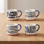 Abstract Tribal Indigo Blue Pattern Ceramic Coffee Mug with Contrasting Handle and Raw Exposed Terracotta Base - SDM045-S25 - Image 2