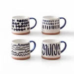 Abstract Tribal Indigo Blue Pattern Ceramic Coffee Mug with Contrasting Handle and Raw Exposed Terracotta Base - SDM045-S25