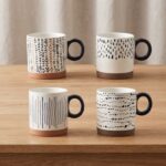 Minimalist Abstract Dash Pattern Ceramic Coffee Mug with Contrasting Black Ring Handle and Exposed Raw Terracotta Base - SDM065-S07 - Image 2