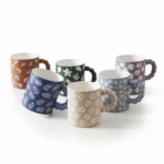 Charming White Floral Pattern Pastel Ceramic Coffee Mug with Sculptural Textured Bubble Accent Handle - SDM023-S115