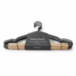 Premium 42cm Iron and Wood Clothes Hangers 10-Pack with Integrated Non-Slip Trouser Bar and Contoured Shoulder Design (MH04B-10)