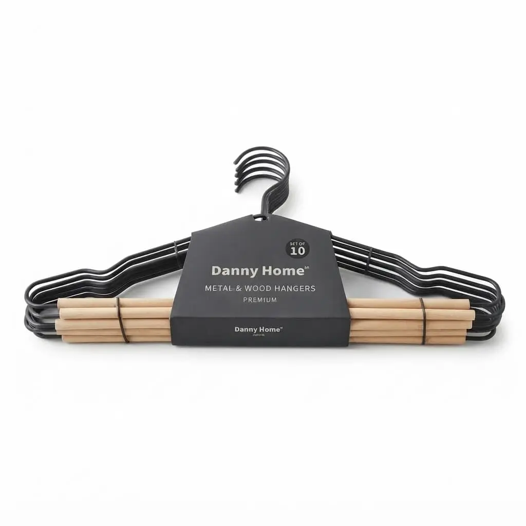 Cloth-Hanger-10pcs-42200.35cm-Black-Iron-Wood_Bed-Bath_11312_3.webp Premium 42cm Iron and Wood Clothes Hangers 10-Pack with Integrated Non-Slip Trouser Bar and Contoured Shoulder Design (MH04B-10) - Image 1