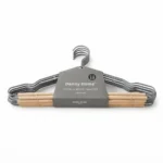 Premium 42cm Iron and Wood Clothes Hangers 10-Pack with Integrated Non-Slip Trouser Bar and Contoured Shoulder Design (MH04G-10)