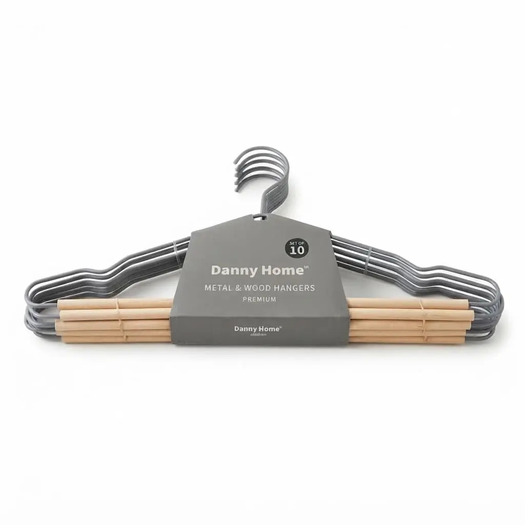 Cloth-Hanger-10pcs-42200.35cm-Grey-Iron-Wood_Bed-Bath_11311_3.webp Premium 42cm Iron and Wood Clothes Hangers 10-Pack with Integrated Non-Slip Trouser Bar and Contoured Shoulder Design (MH04G-10) - Image 1