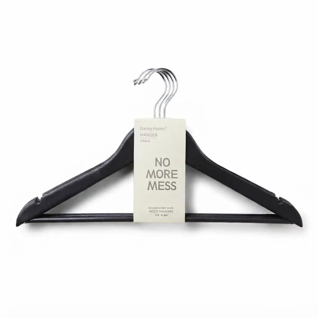 Cloth-Hanger-3pcs-44.51.2cm-Black-Wood_Bed-Bath_11318_3.webp Premium 44.5cm Wooden Clothes Hangers 3-Pack with Non-Slip Shoulder Notches and Smooth Black Finish (WH010B-3) - Image 1