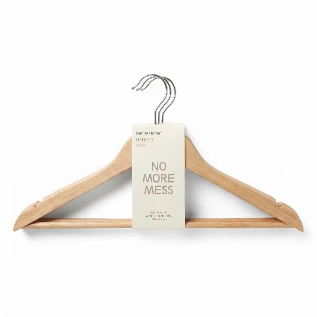 Cloth-Hanger-3pcs-44.51.2cm-Nature-WoodPlastic_Bed-Bath_11313_3.webp Premium 44.5cm Wooden Clothes Hangers 3-Pack with Non-Slip Plastic Accents and Integrated Trouser Bar (WH011-3) - Image 1