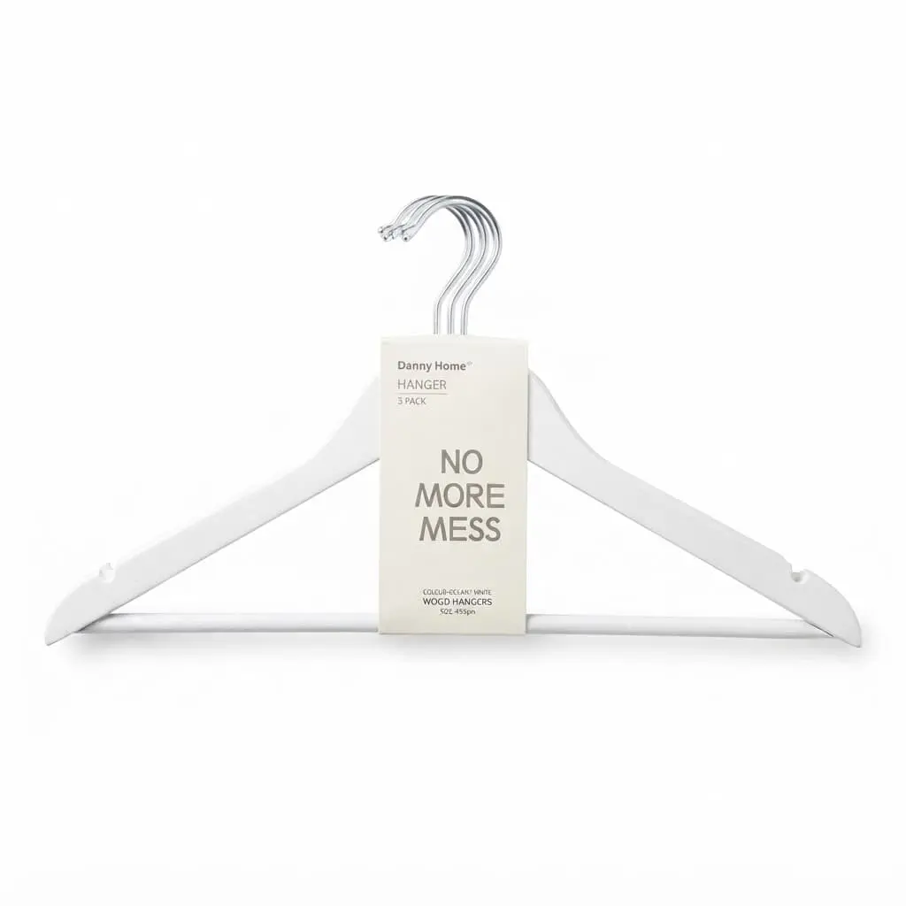 Cloth-Hanger-3pcs-44.51.2cm-White-Wood_Bed-Bath_11316_3.webp Premium 44.5cm Wooden Clothes Hangers 3-Pack with Non-Slip Shoulder Notches and High-Gloss Finish (WH010W-3) - Image 1