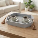 Chic Grey Octagonal Wooden Serving Tray – 8-Sided Tabletop Display Caddy with Bead & Tassel Rope Handles (Model JN10-13) - Image 2