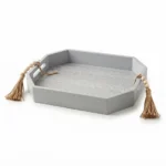 Chic Grey Octagonal Wooden Serving Tray – 8-Sided Tabletop Display Caddy with Bead & Tassel Rope Handles (Model JN10-13)