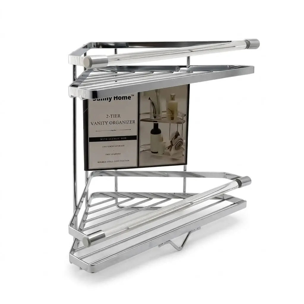 Desktop-Corner-Storage-Rack_Bed-Bath_17627_3.webp Danny Home 2-Tier Stainless Steel Corner Storage Rack & Vanity Caddy | SKU: ZYB087 - Image 1