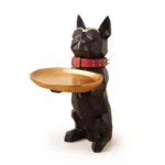 Geometric French Bulldog Floor Statue with Gold Serving Tray (59cm) | SKU: FM35-36