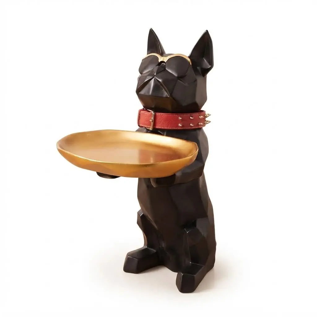 Dog-Holding-tray-593529cm_Home-Deco_10662_3.webp Geometric French Bulldog Floor Statue with Gold Serving Tray (59cm) | SKU: FM35-36 - Image 1
