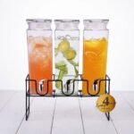 Triple 2300ml Glass Beverage Juice Dispenser Set with Leak-Proof Spigots, Glass Loop Lids, and Elevated Black Iron Stand - SD-034 - Image 2