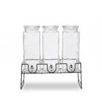 Triple 2300ml Glass Beverage Juice Dispenser Set with Leak-Proof Spigots, Glass Loop Lids, and Elevated Black Iron Stand - SD-034