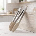 Danny Home 2-Piece Mini Locking Food Tongs Set – 21cm Stainless Steel & Non-Stick Silicone Utility Kitchen Tongs (DH3908-WHITE) - Image 2
