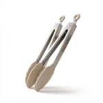 Danny Home 2-Piece Mini Locking Food Tongs Set – 21cm Stainless Steel & Non-Stick Silicone Utility Kitchen Tongs (DH3908-WHITE)