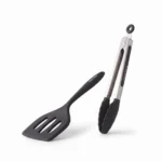 Danny Home Silicone Food Tong and Slotted Turner Utensil Set 2-Piece - DH3909-BLACK