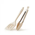 Danny Home 2-Piece Silicone Food Tong & Slotted Turner Set – Heat-Resistant Non-Stick Kitchen Utensils (DH3909-WHITE)