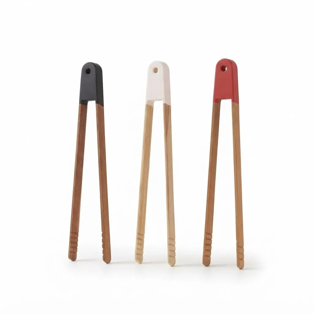Food-tongChopsticks-35cm_Kitchenware_14989_3.webp Premium 35cm Tri-Color Wooden Cooking Tongs – Extra-Long Chopstick-Style Kitchen Serving Tongs (Model DH3878-RBW) - Image 1